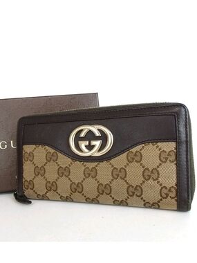 Gucci GG Monogram Zip Around Wallet in Brown/Tan